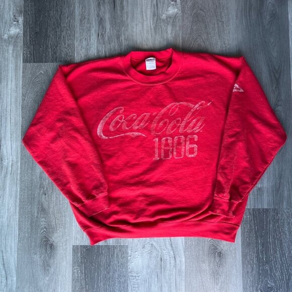 Vintage Red Gildan Heavy Blend Coca-Cola 1906 Sweatshirt Tropicana Logo Crewneck - Picture 2 of 6